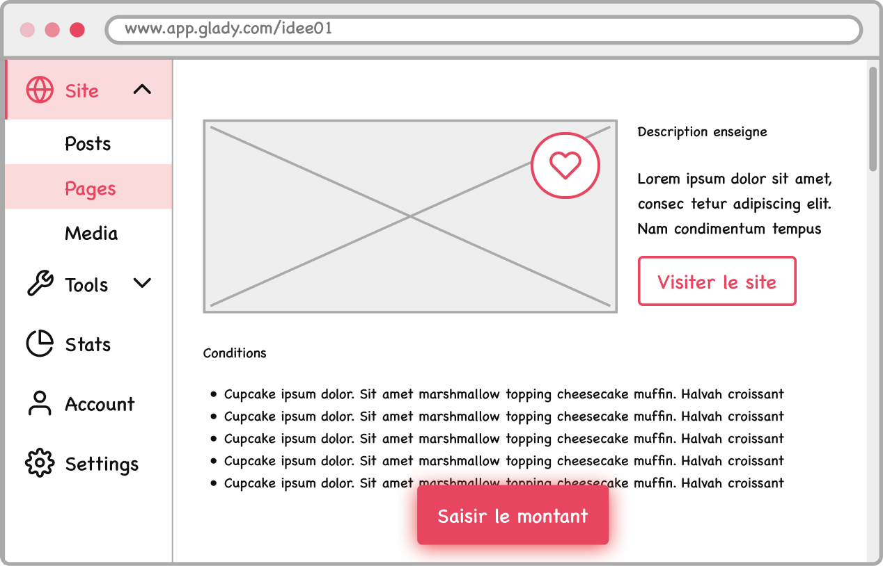 Wireframe idée 01 — accessibilité de l'action saisir le montant