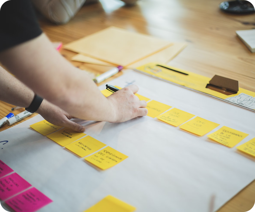Atelier d'idéation — post-its sur table
