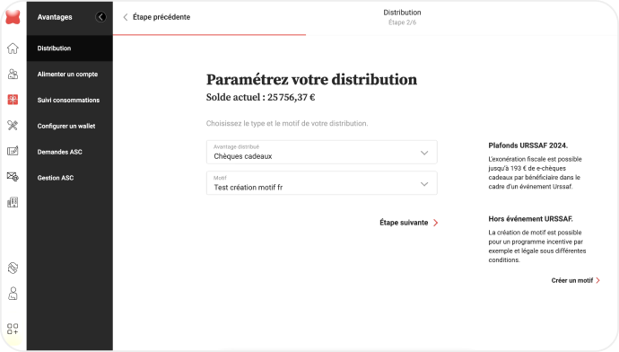 Ancien écran de paramétrage de distribution Glady