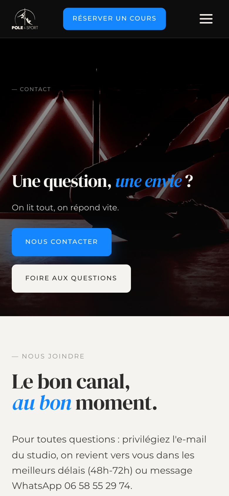 Page Contact — version mobile
