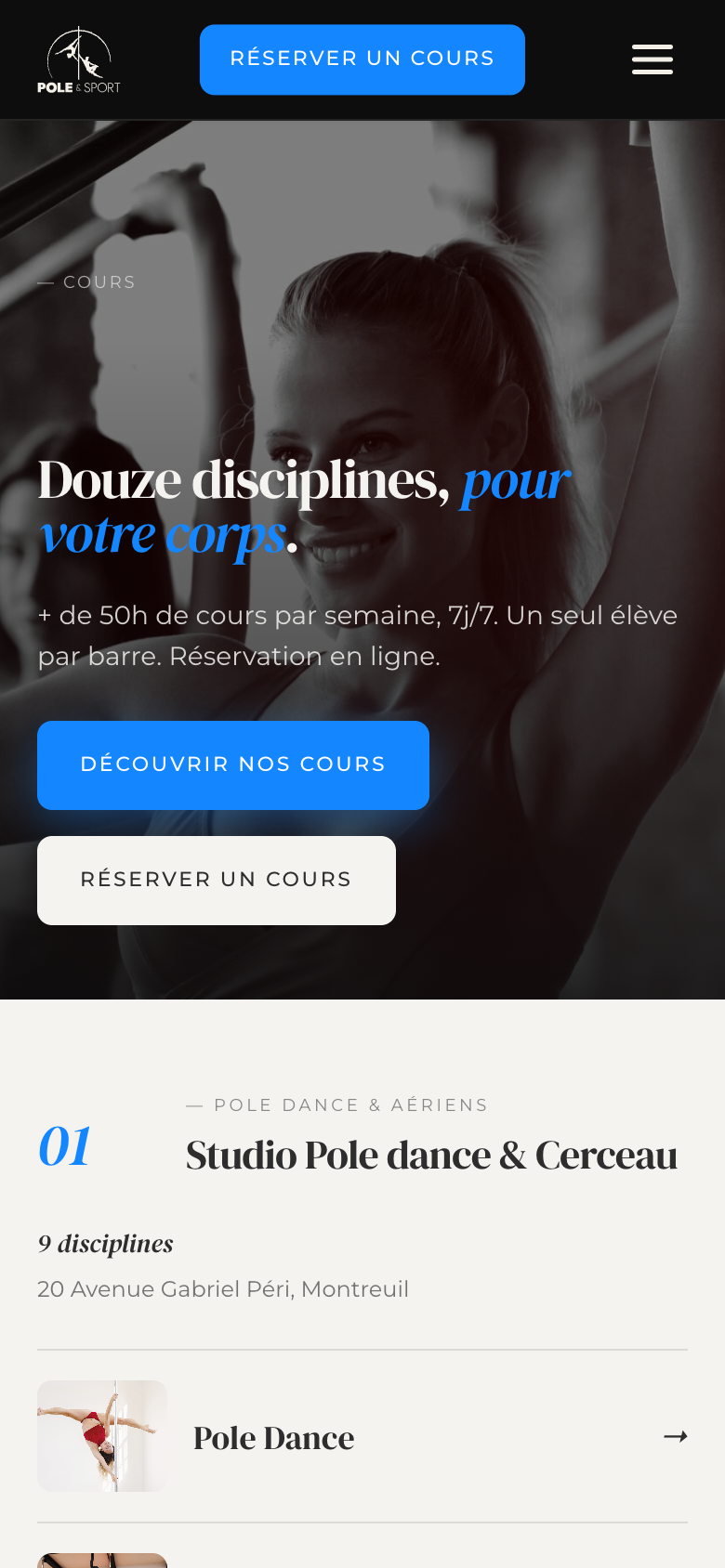Page Cours — version mobile