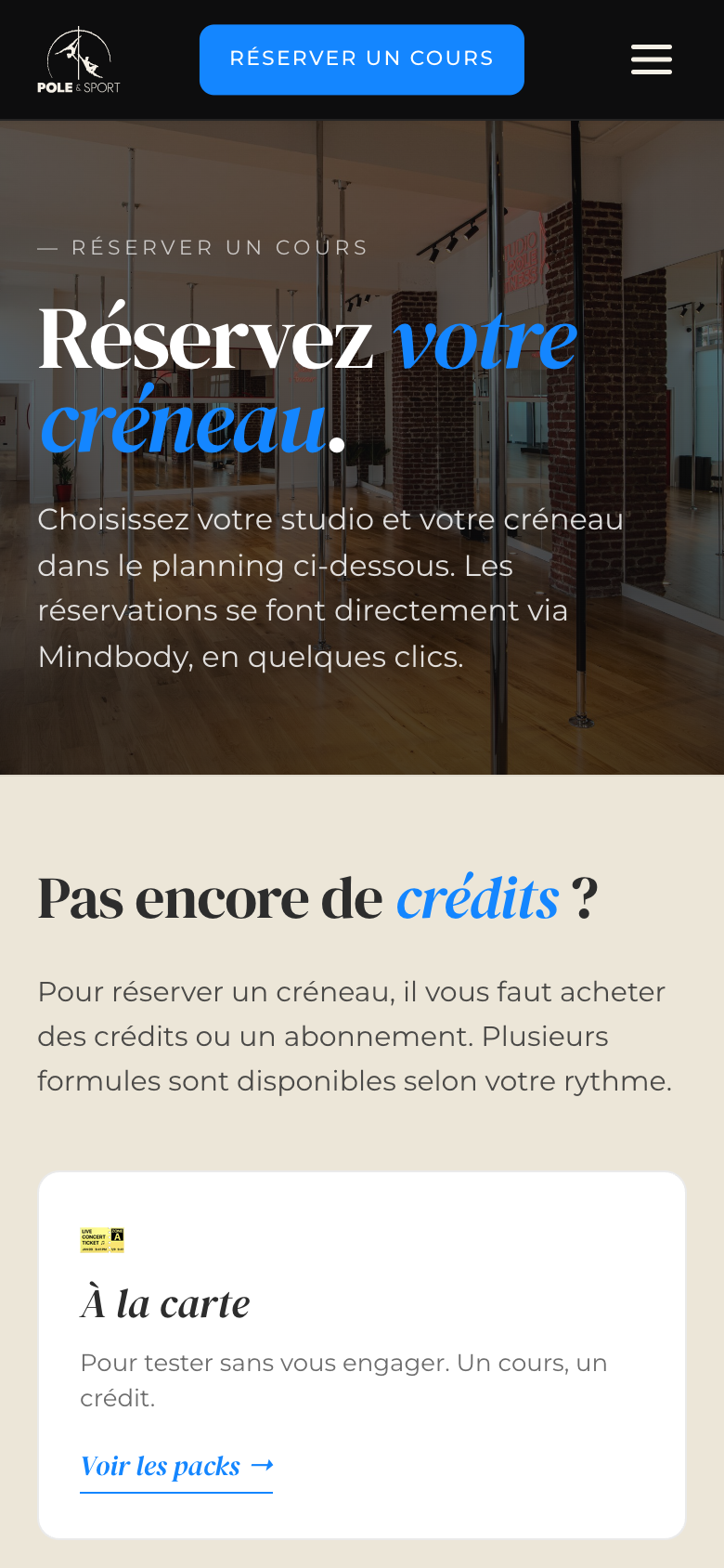 Page Réserver — version mobile