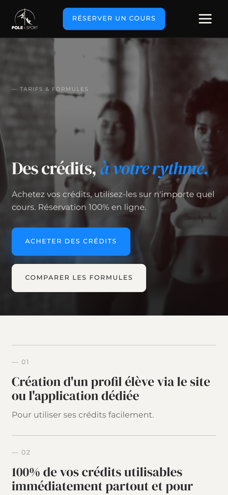 Page Tarifs — version mobile