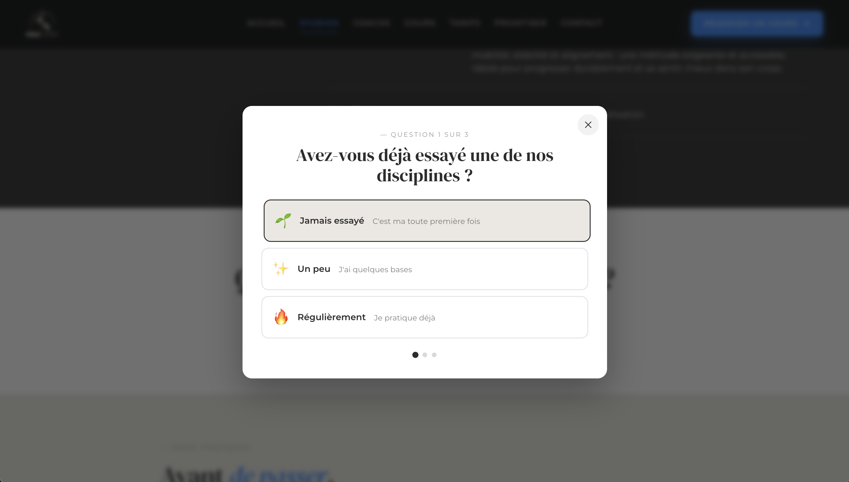Question 1 du quiz - niveau de pratique